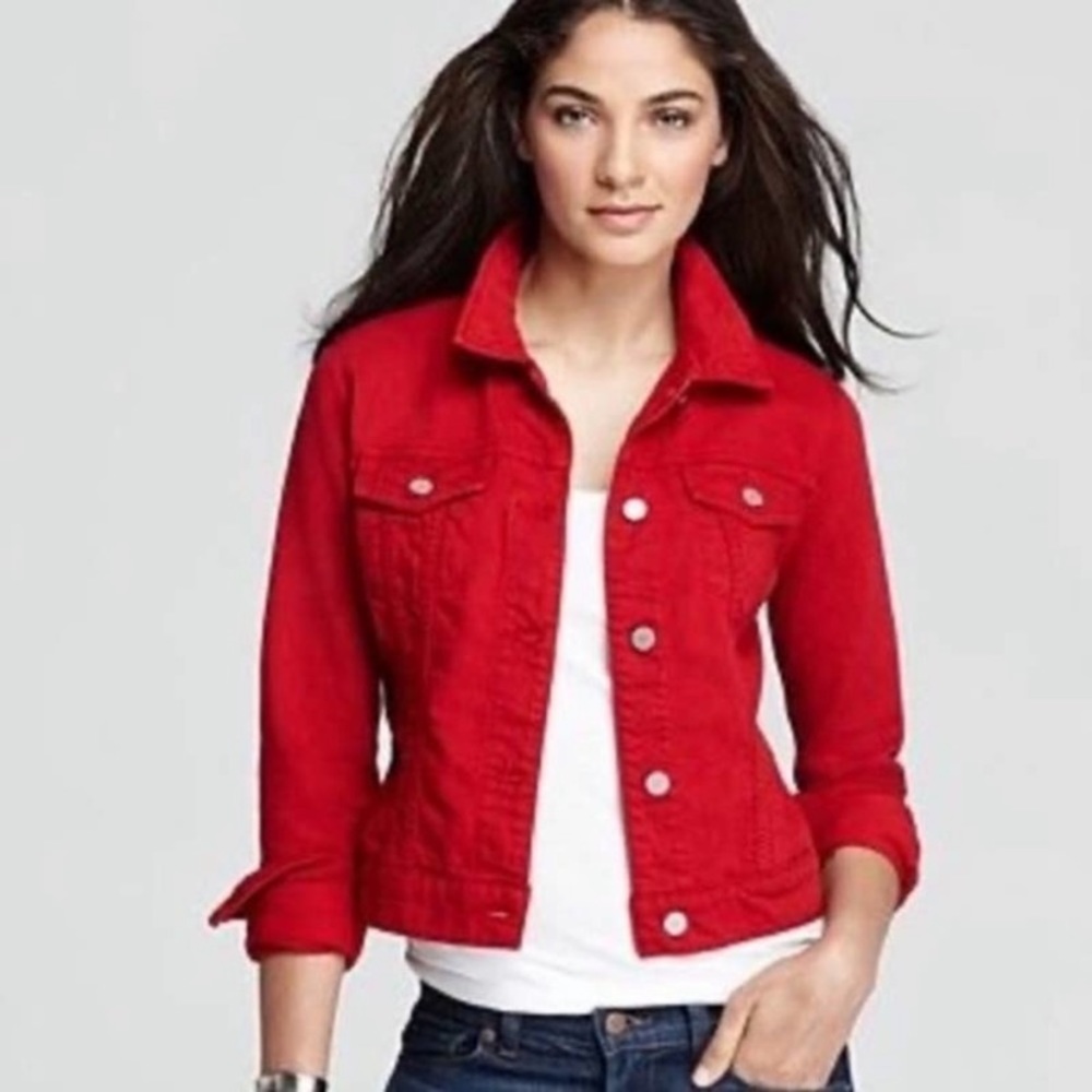 CAbi Red Stretch Denim Lightweight Jean Jacket